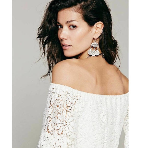 Jen's Pirate Booty Mini Dress French Lace Bardot Natural Size Medium - Picture 6 of 16